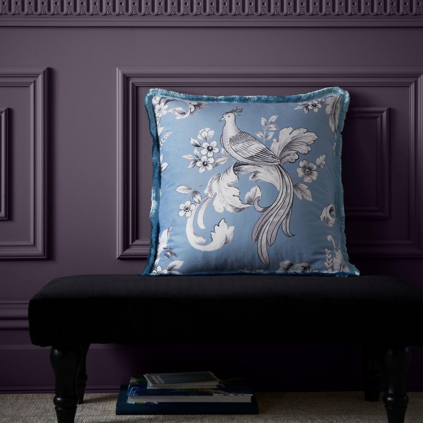BRIDGERTON REGAL FLORAL CUSHION BLUE