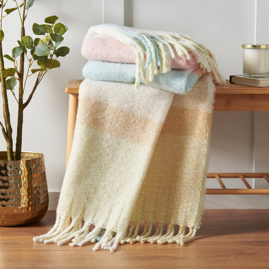 FAUX MOHAIR CHECK THROW PASTEL