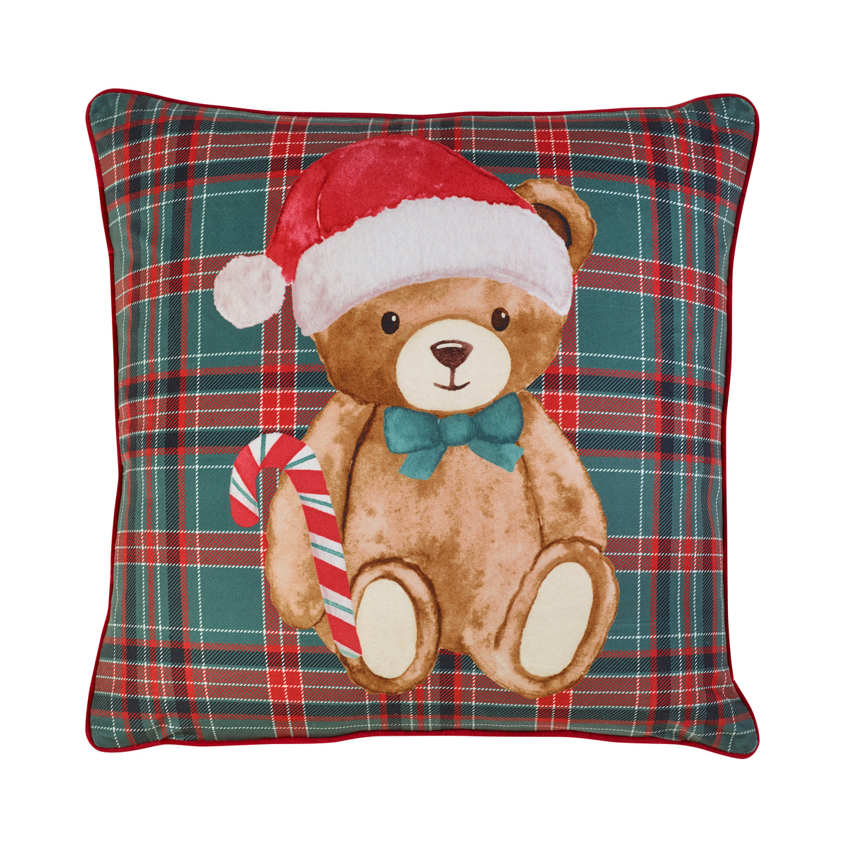 CHRISTMAS TARTAN TEDDY BEAR CUSHION