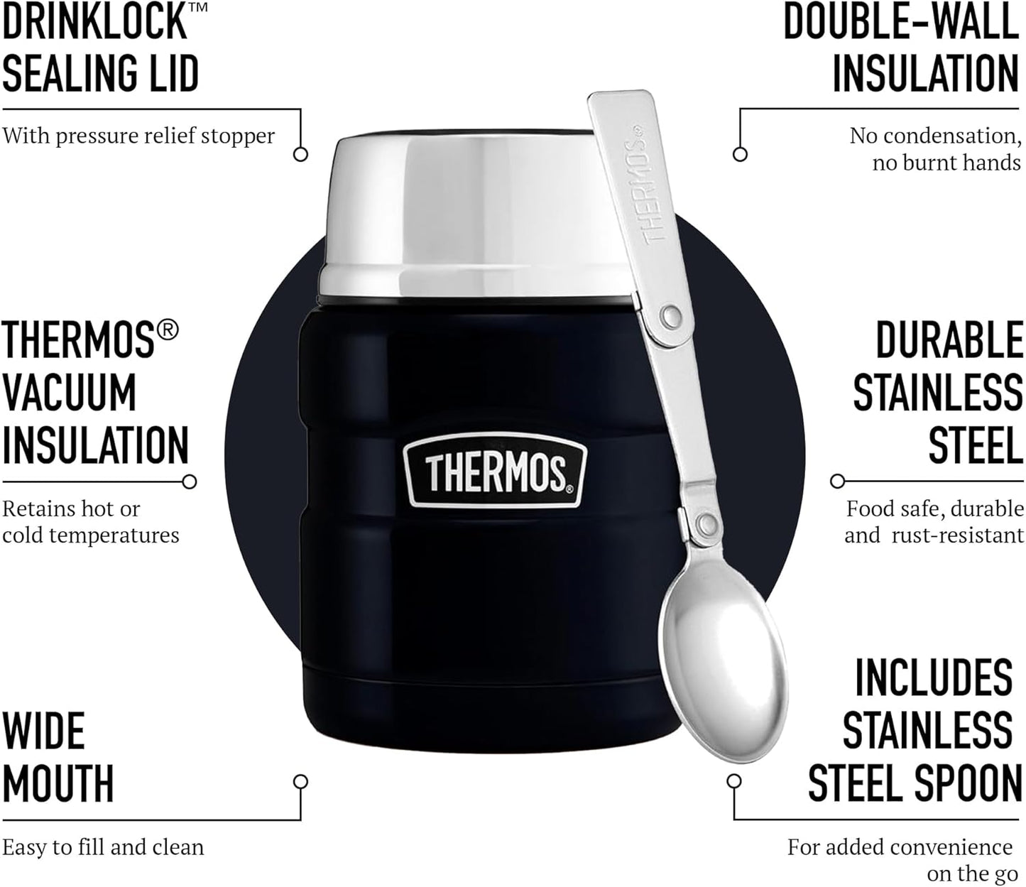 THERMAL SS 0.47L KING FOOD JAR W/SPOON BLUE