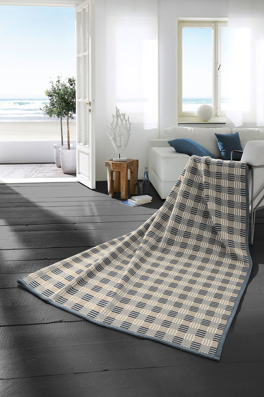 BIEDERLACK COTTON RICH BLOCK CHECK BLUE THROW