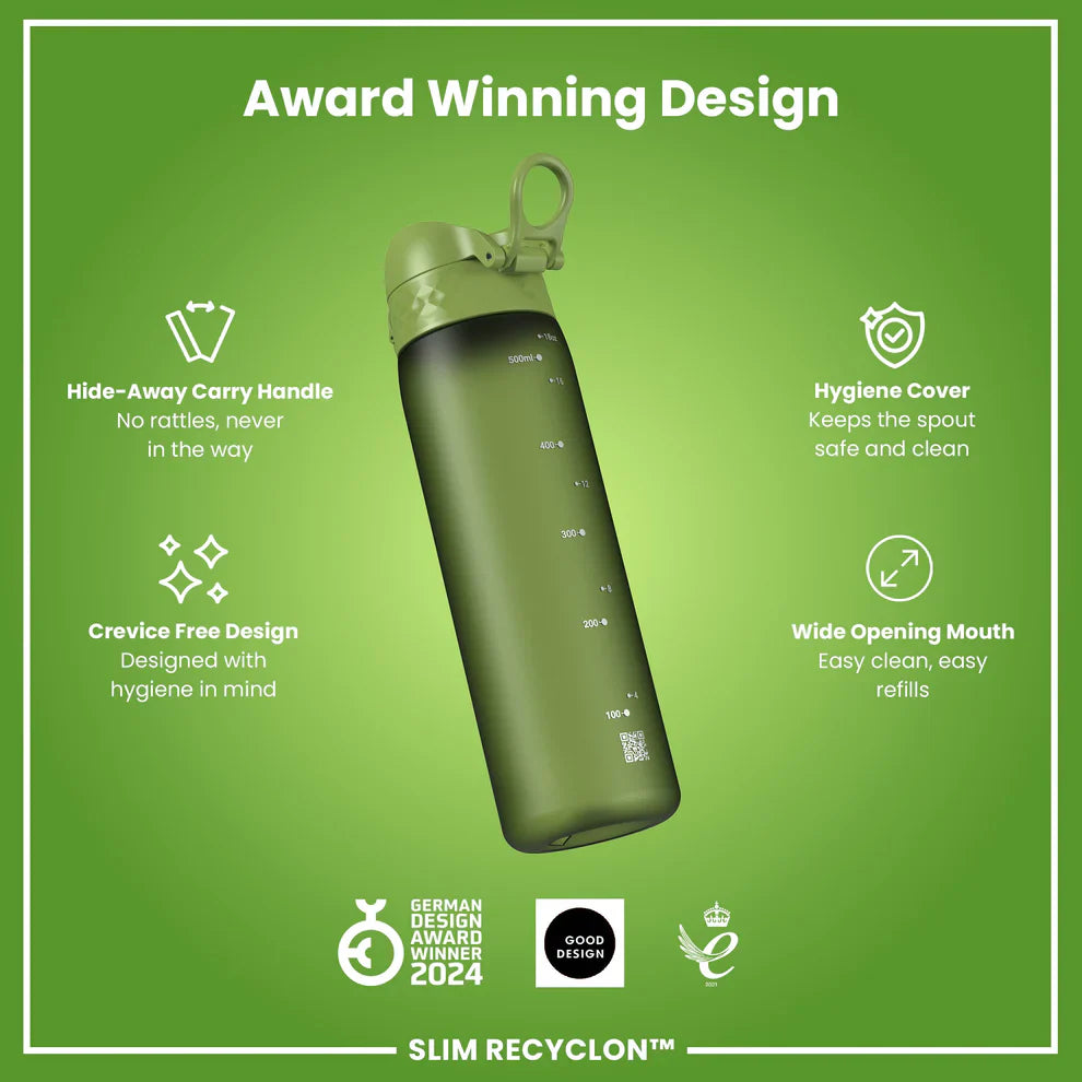 Ion8 Slim Water Bottle Khaki Green 500ml