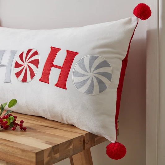 HO HO HO WHITE/RED FILLED CUSHION