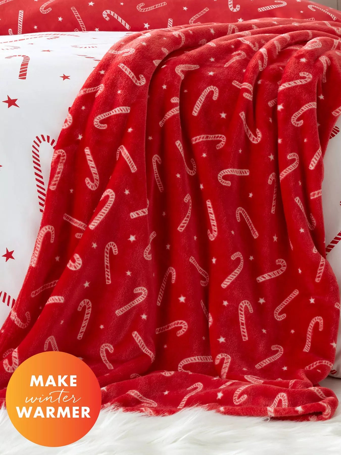 CATHERINE LANSFIELD CHRISTMAS CANDY CANE THROW 130X170CM