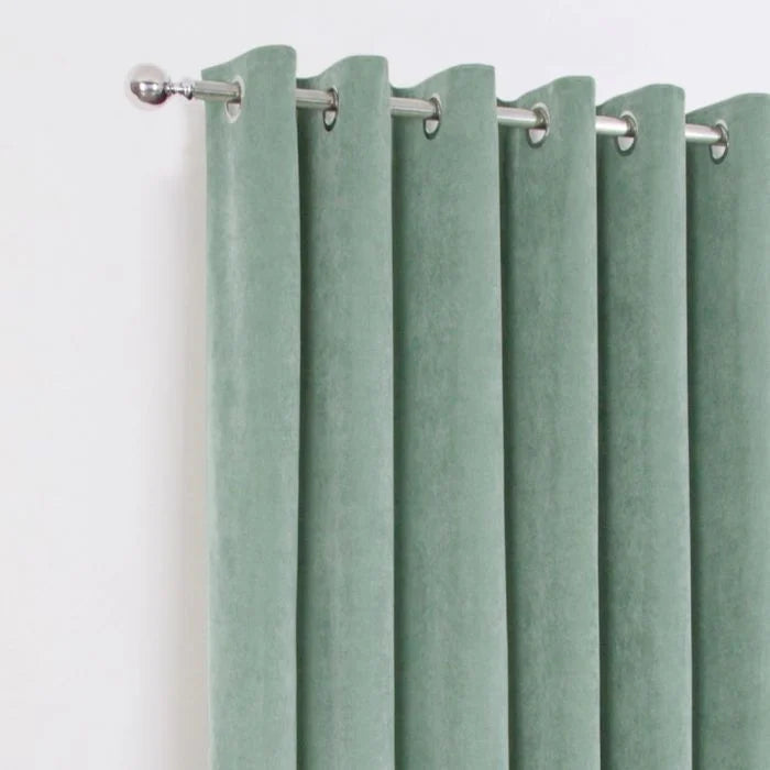 RIB VELOUR EUCALYPTUS EYELET CURTAINS 66"X72"