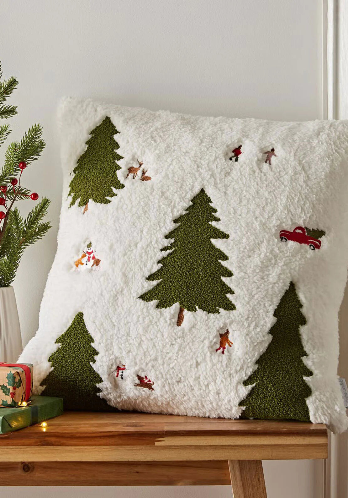COSY BOUCLE CHRISTMAS TREE CUSHION