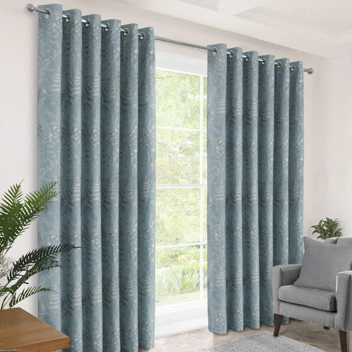FOLIAGE AZURE EYELET CURTAINS 90"X90"