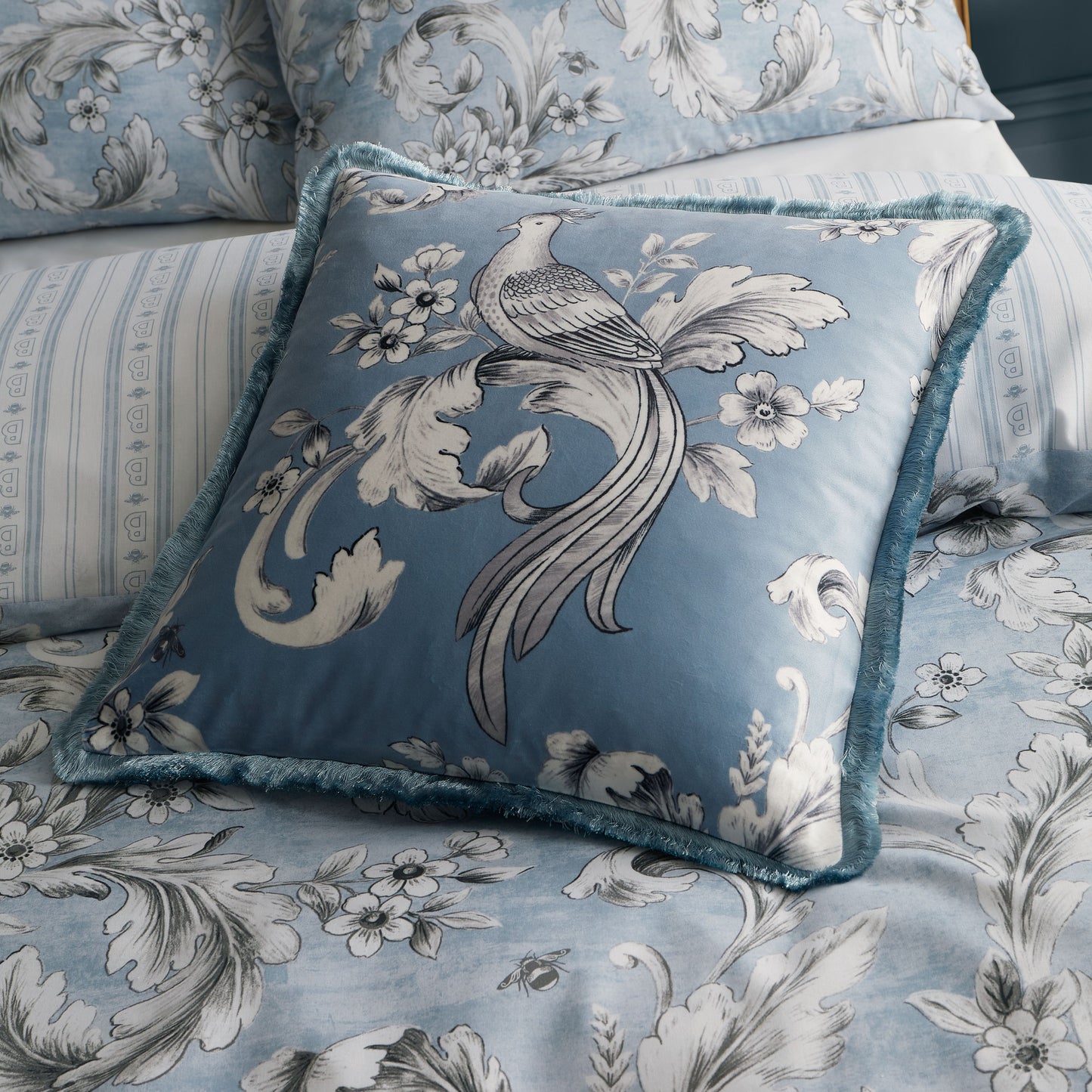 BRIDGERTON REGAL FLORAL CUSHION BLUE
