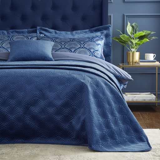 CATHERINE LANSFIELD ART DECO PEARL BEDSPREAD NAVY