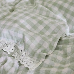 CATH KIDSTON PAINTED GINGHAM LACE GREEN DUVET SET