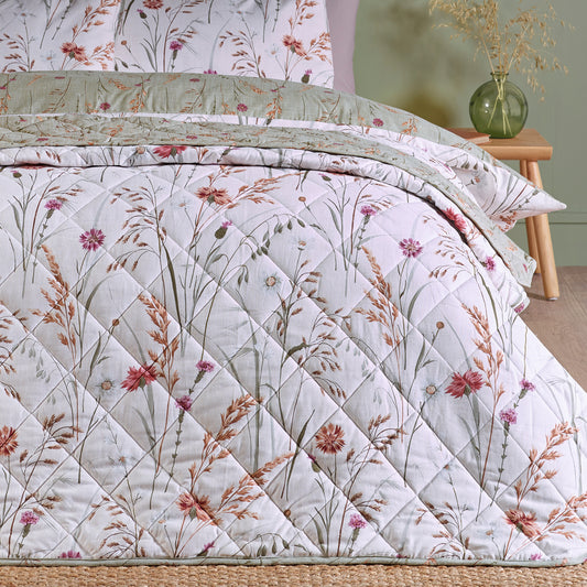 BRUSHED GRASMERE FLORAL BEDSPREAD 200X220CM