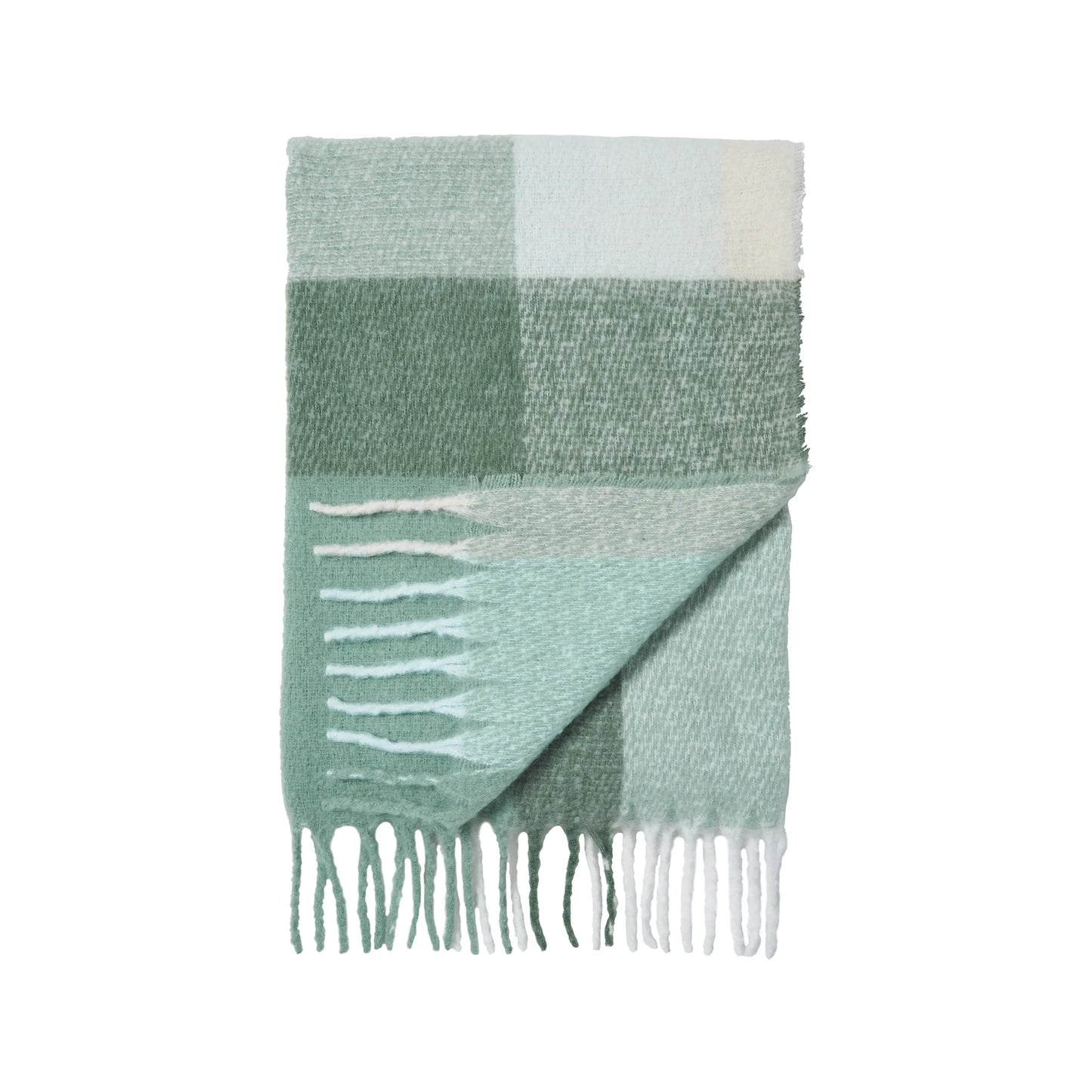FAUX MOHAIR CHECK GREEN THROW 130X170