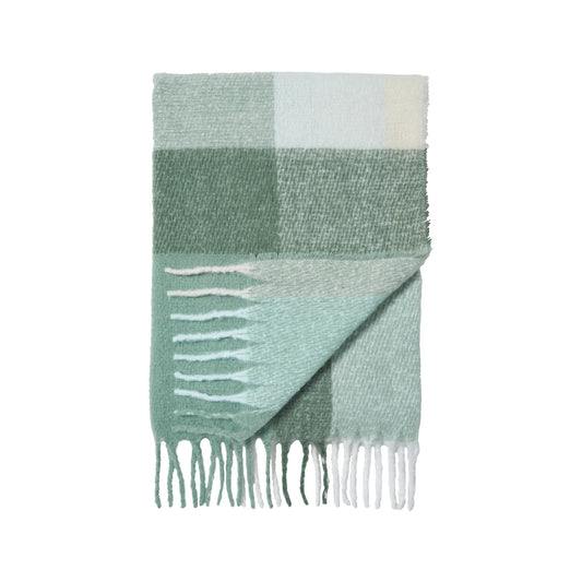 FAUX MOHAIR CHECK GREEN THROW 130X170