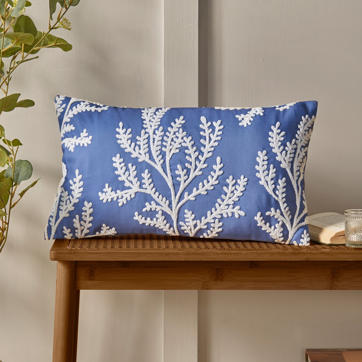 CORAL LEAF BLUE CUSHION