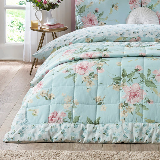 AVEBURY FLORAL DUCK EGG BEDSPREAD 220X230