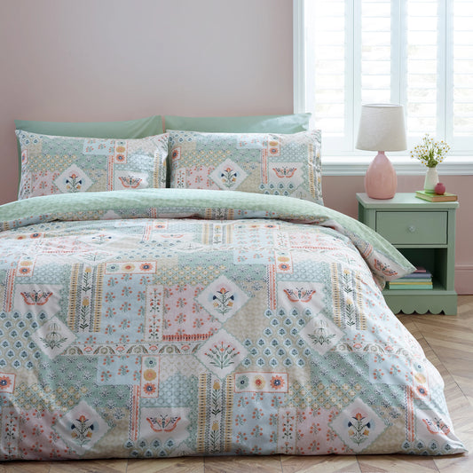 FOLK PATCHWORK GREEN QUILT SET
