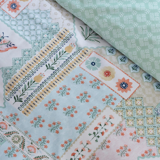 FOLK PATCHWORK GREEN QUILT SET