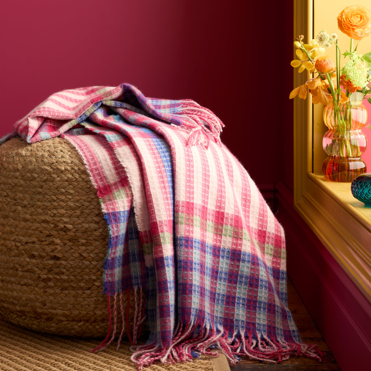DARLING WAFFLE CHECK BRIGHT BEDSPREAD