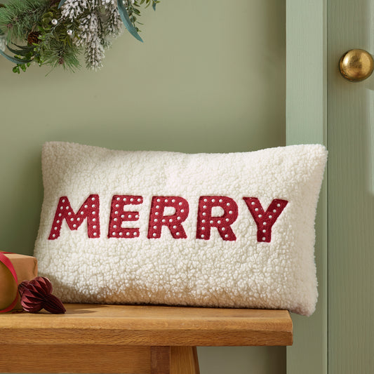 MERRY CUSHION BOUCLE WHITE/RED
