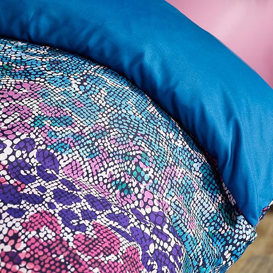 SATIN ANIMAL PRINT TEAL QUILT SET