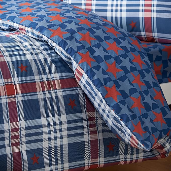 STARS AND CHECK BLUE QUILT SET