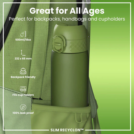Ion8 Slim Water Bottle Khaki Green 500ml