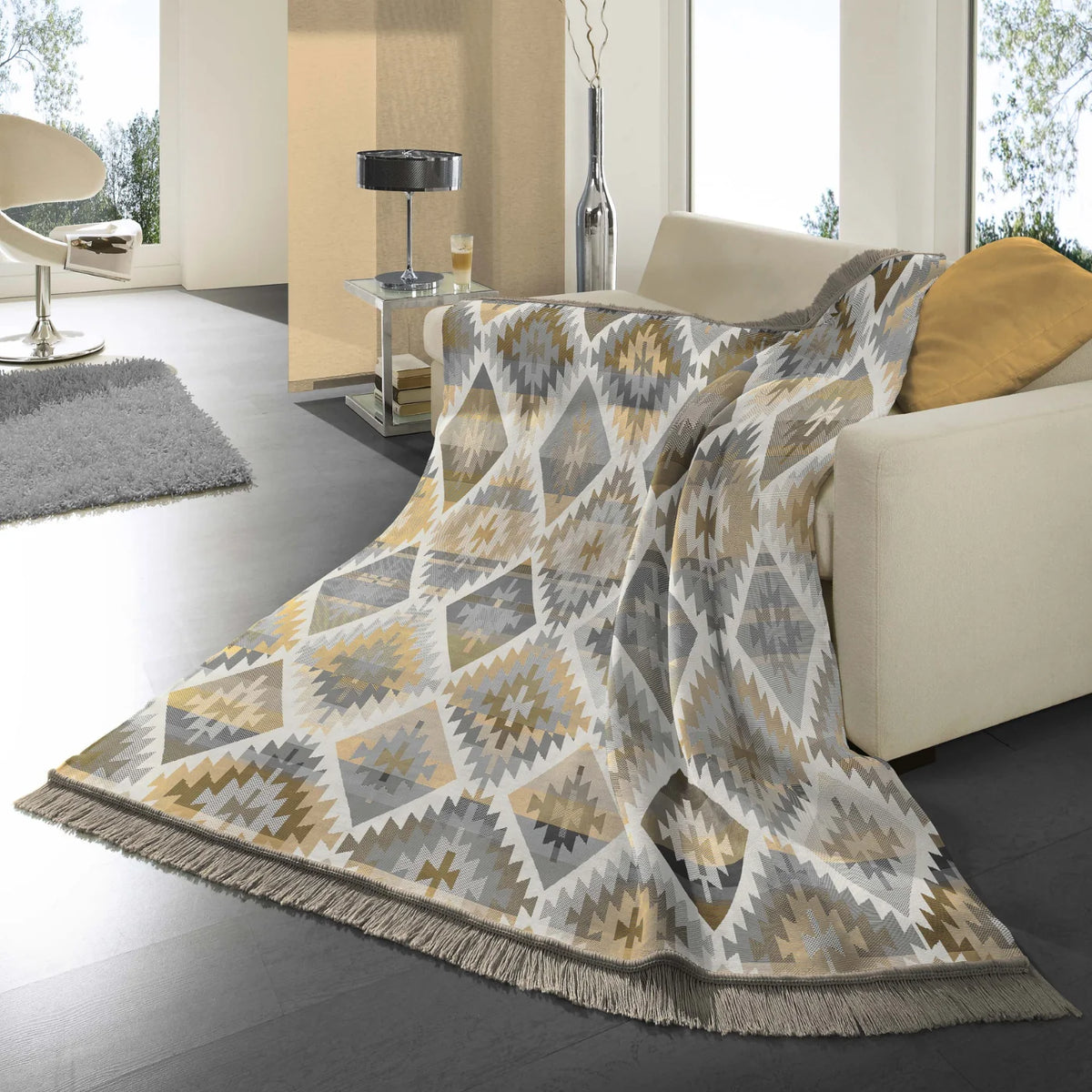BIEDERLACK IKAT DIAMOND BROWN 140X180