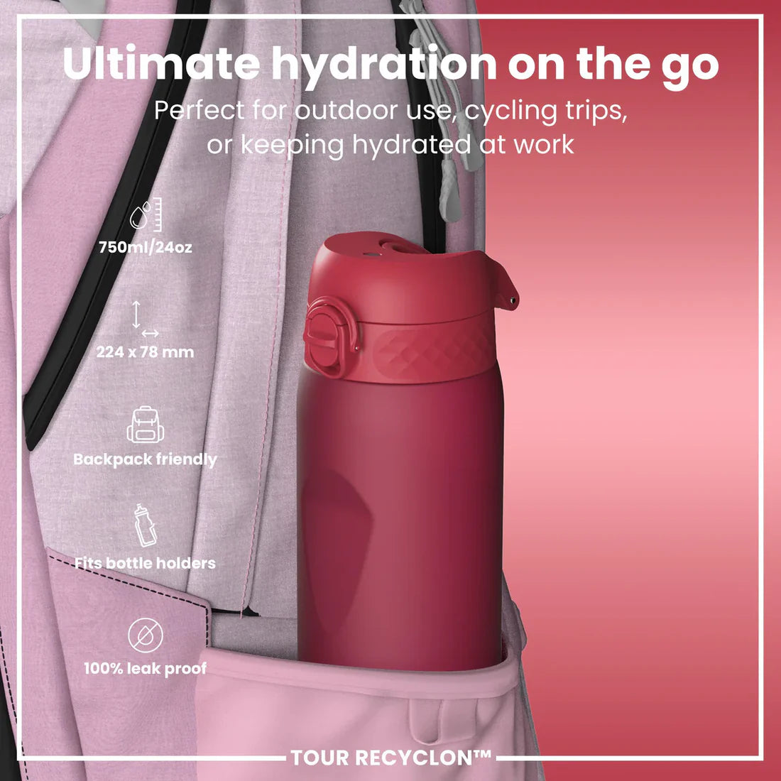 ION8 WATER BOTTLE VIVA MAGENTA 750ML