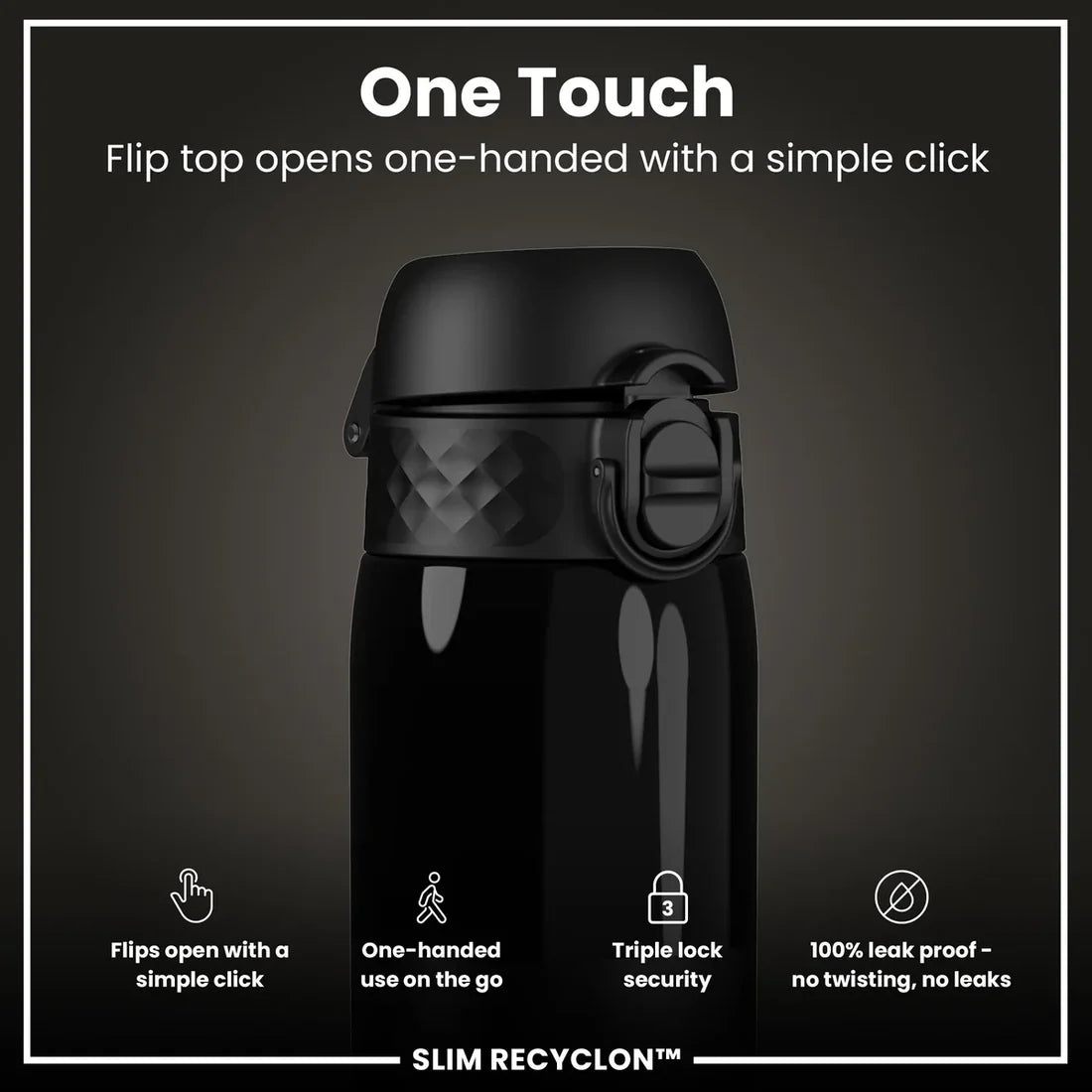 ION8 SLIM WATER BOTTLE BLACK CLEAR 500ML