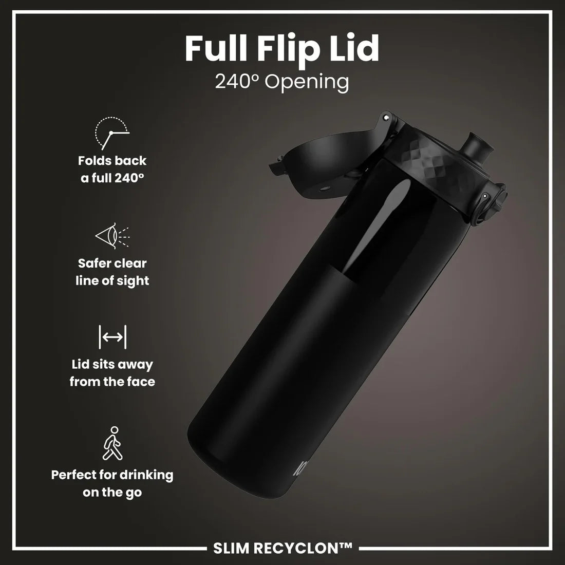 ION8 SLIM WATER BOTTLE BLACK CLEAR 500ML