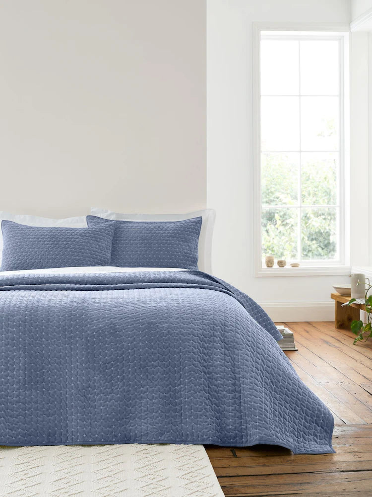 ATTICA VELVET BLUE BEDSPREAD 240X260