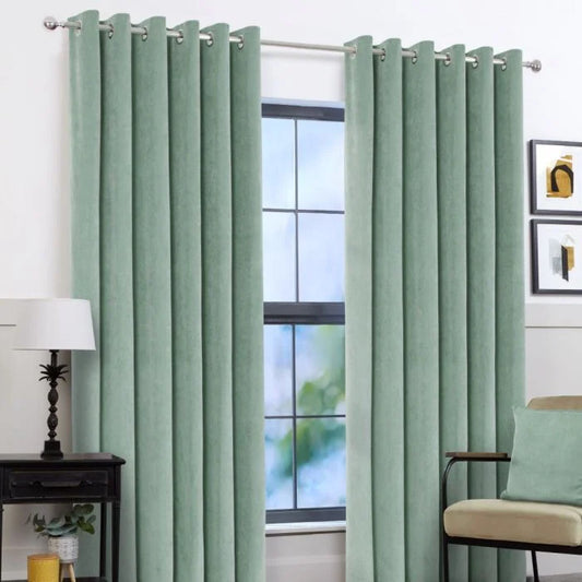 RIB VELOUR EUCALYPTUS EYELET CURTAINS 66"X72"