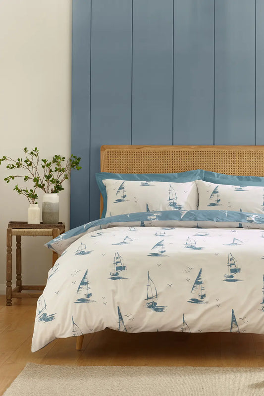 SALCOMBE BOATS SOFT BLUE QUILT SET