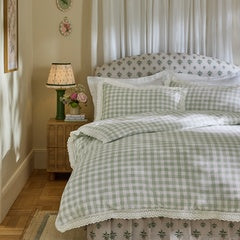 CATH KIDSTON PAINTED GINGHAM LACE GREEN DUVET SET