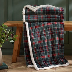 TARTAN SHERPA CHECK GREEN THROW 130X170CM