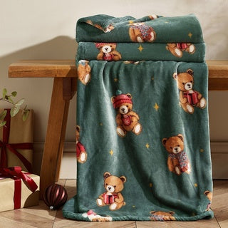 CHRISTMAS TARTAN TEDDY BEAR THROW