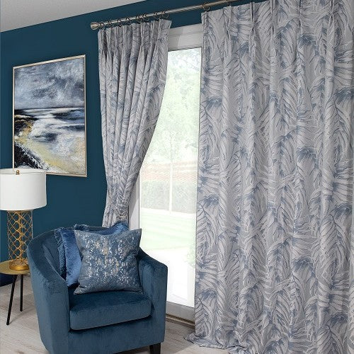 ZAHARA BLUE FRENCH PLEAT CURTAINS 90"X90"